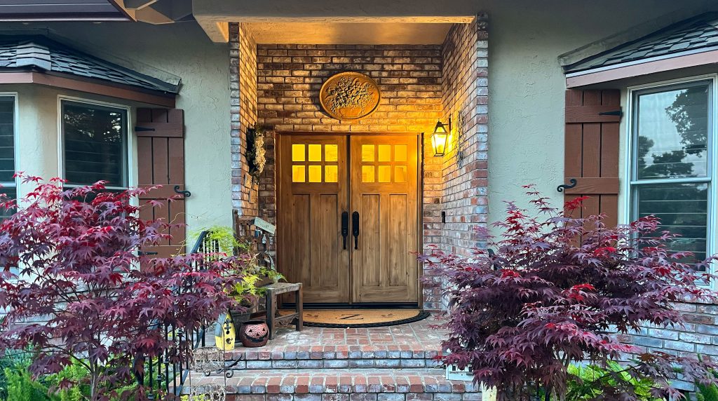 Custom wood front door installed by Zane's Door Replacement on a Monterey Peninsula home